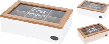 TEA BOX WHITE/NATURAL-6 SLOTS