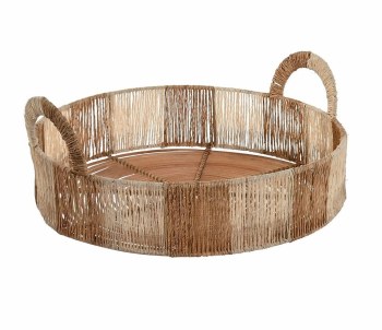 JUTE & RATTAN TRAY W/ HANDLE- LARGE