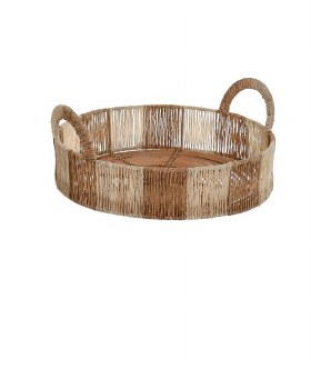 JUTE & RATTAN TRAY W/ HANDLE- SMALL