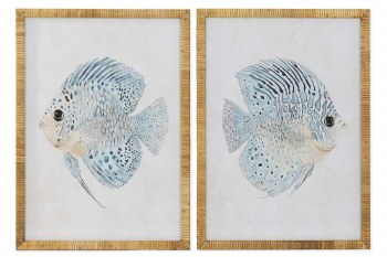 FISH WALL ART W/RATTAN FRAME