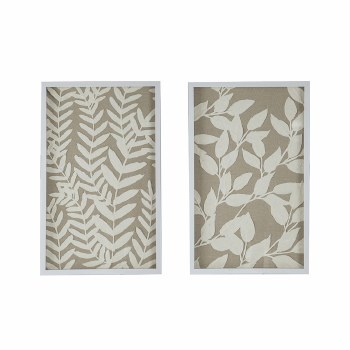 WHITE LEAVES SHADOW BOX WALL DECOR -SET/2