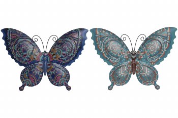 BUTTERFLY METAL WALL DECOR BLUE 2 AST