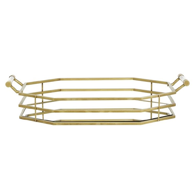 METAL & GLASS TRAY-GOLD