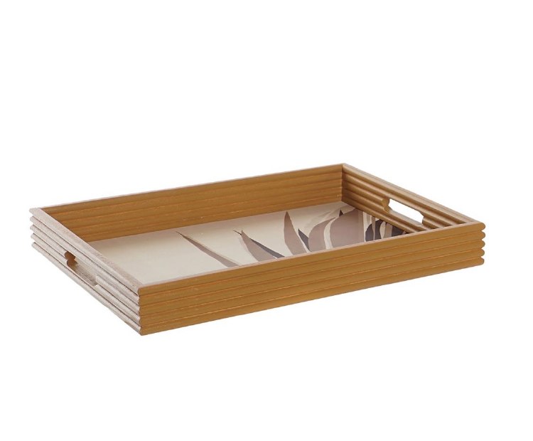 WOOD TRAY W/LEAVES-LARGE