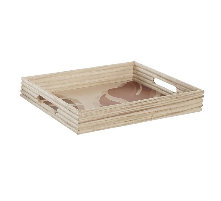 WOOD TRAY W/LEAVES-SMALL