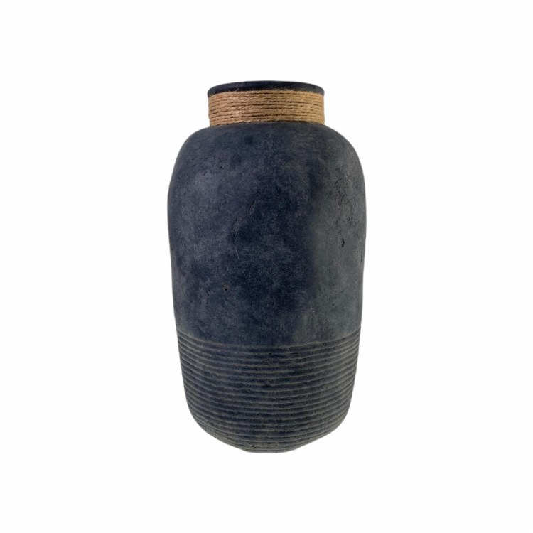 TALL BLACK VASE W/ROPE