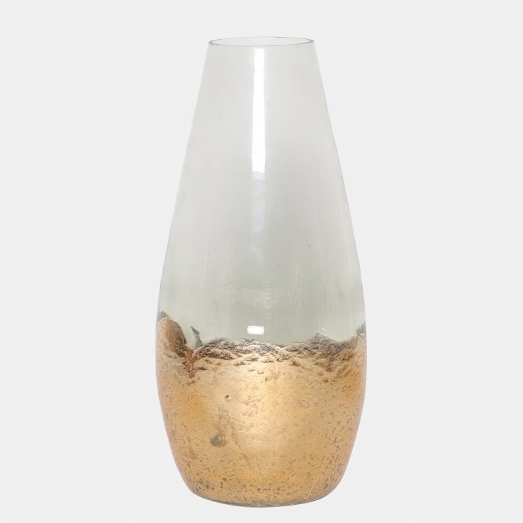 CLEAR & GOLD GLASS VASE-LARGE