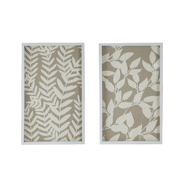 WHITE LEAVES SHADOW BOX WALL DECOR -SET/2