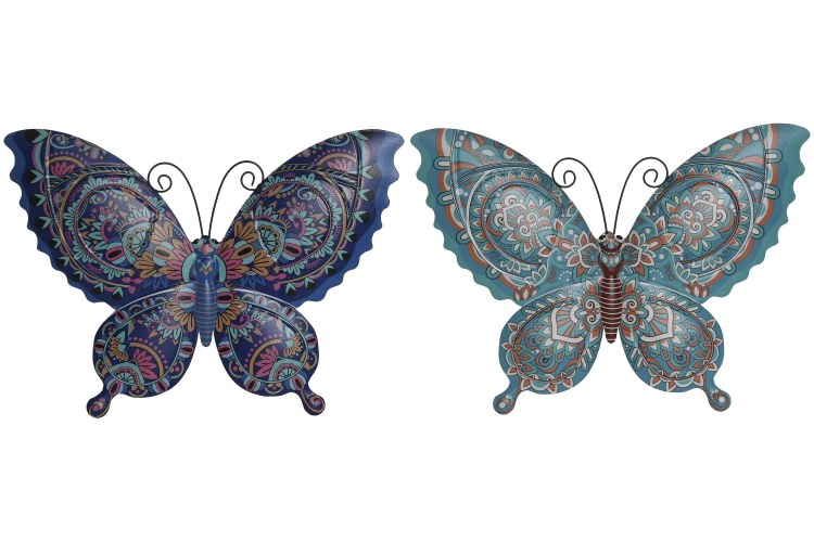 BUTTERFLY METAL WALL DECOR BLUE 2 AST