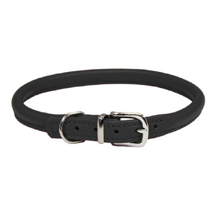 Circle-T Rolled Leather Collar Black 12"