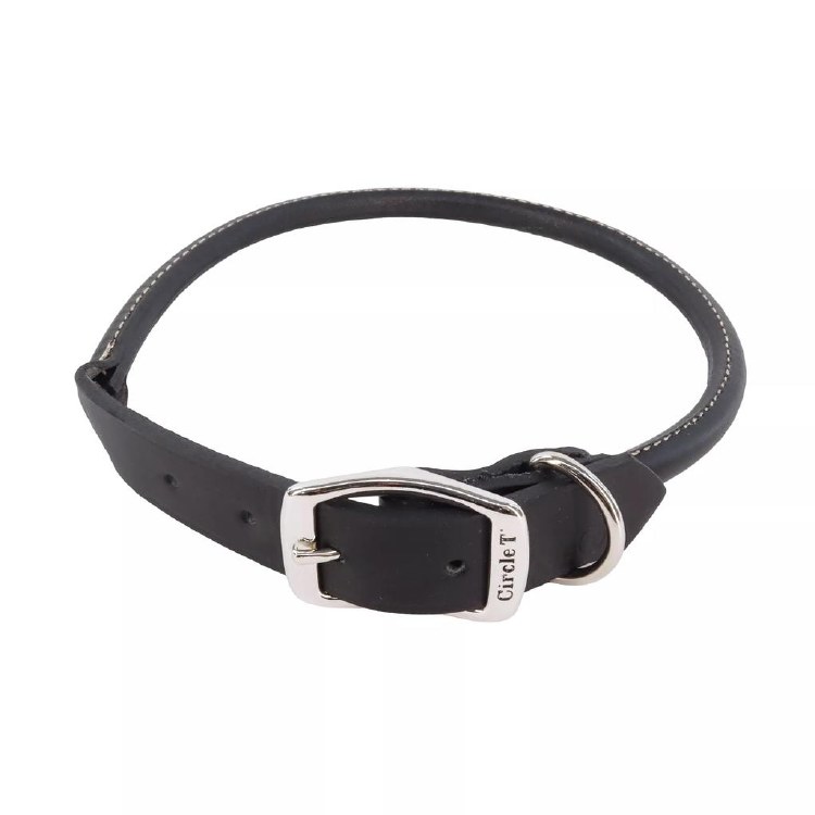 Circle-T Rolled Leather Collar Black 18"