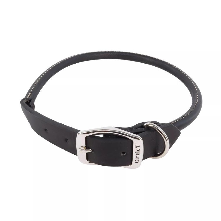 Circle-T Rolled Leather Collar Black 20"