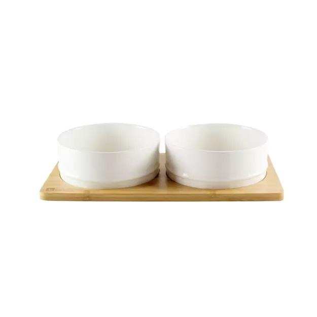 Double Diner Ceramic & Bamboo White M