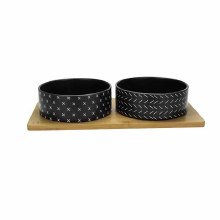 Double Diner Ceramic & Bamboo Black Lg