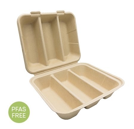 8" X 7" - 3 SECTION TACO HINGED CONTAINER - PFAS FREE