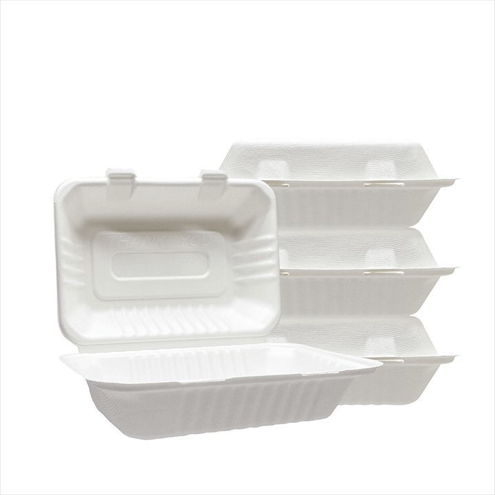 9''x6'' PFAS Free Compostable Bagasse Hinged Containers