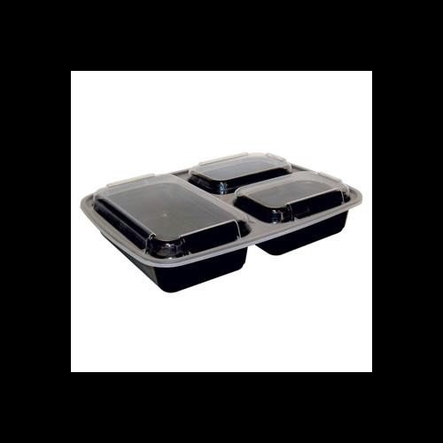 32 oz PP Plastic Microwavable Rectangular Food Containers & Lids, Black