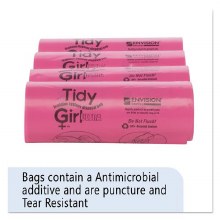 Feminine Hygiene Sanitary Disposal Bags, 4" x 4" x 10", Pink/Black