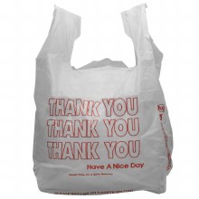 White Plastic T-Shirt Bag w/ Red "Thank You" Print