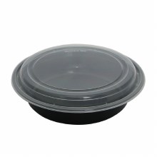 32 oz PP Plastic Microwavable Round Food Containers & Lids, Black