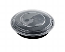 48 oz PP Plastic Microwavable Round Food Containers & Lids - Black