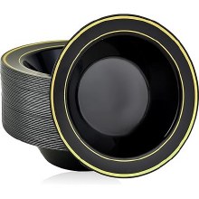 12OZ SOUP BOWL - BLACK W/ GOLD FOIL TRIM