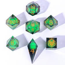Green Glow in the Dark Sharp Edge Resin 7 Dice Set