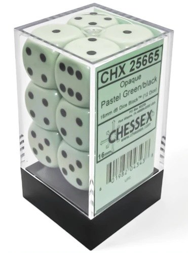 Dice Set Pastel Green/ Black Opaque D6 12-Dice Set