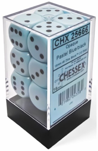 Dice Set Pastel Blue/ Black Opaque D6 12-Dice Set