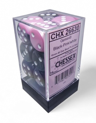 Dice Set Black-Pink/ White Gemini D6 12-Dice Set
