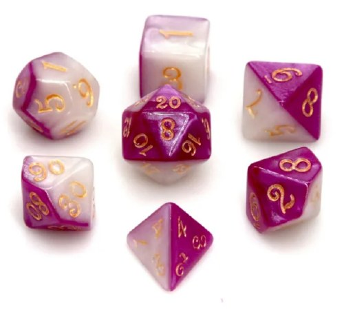 Dice Set Half Purple and Half White 7-Piece Set