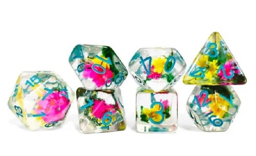 Dice Set Red and Yellow Flowers 7-Piece Set