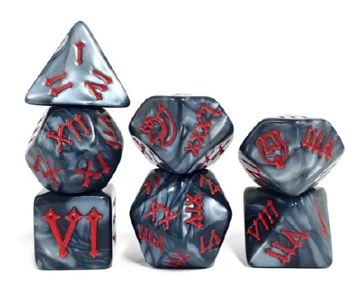 Dice Set Roman Armor Blue Grey and Red 7-Piece Set