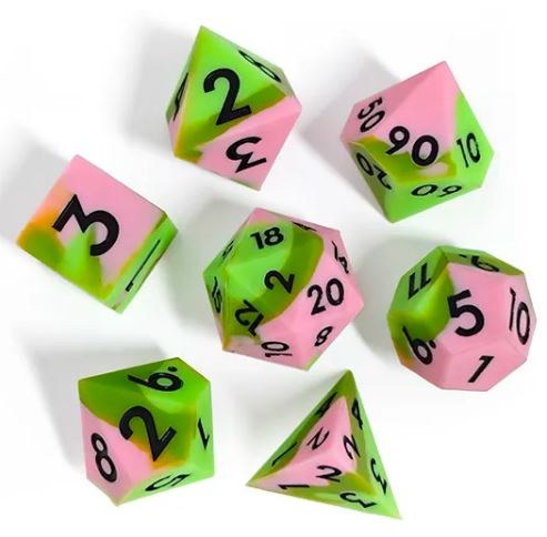 Dice Set Silicone Green/Pink 7-Piece Set