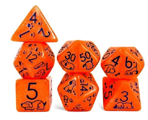 Cute Dog Orange 7-Piece Dice Set