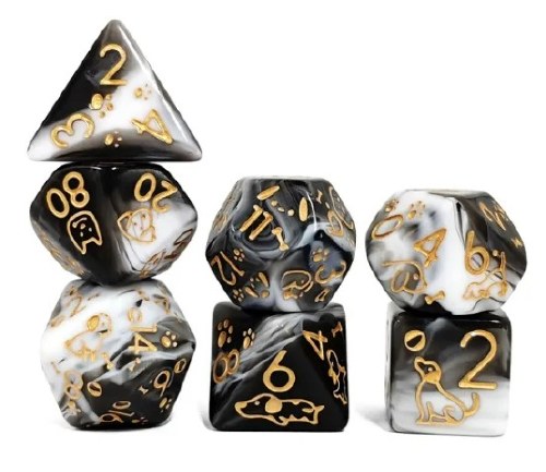 Cute Dog Black and White 7-Piece Dice Set