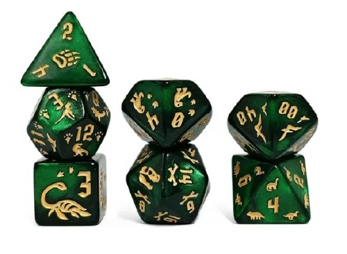 Dice Set Green Dinosaur 7-Piece Set