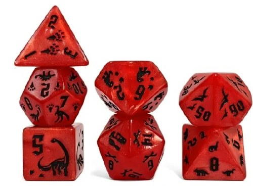 Dice Set Red Dinosaur 7-Piece Set