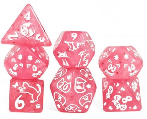 Dice Set Transparent Pink Cats 7-Piece Set
