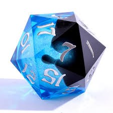 Twilight Azure Sharp Edge Resin 55mm Liquid Core D20 Dice