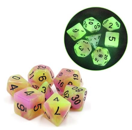 Green and Purple Glow in the Dark Dice Set