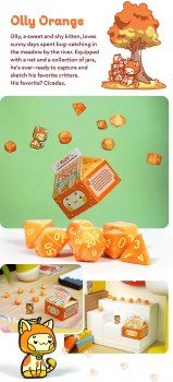 Fruit Meadows Milk Cartons Olly Orange Kawaii Cat Dice Set