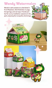 Fruit Meadows Milk Cartons Wendy Watermelon Kawaii Cat Dice Set
