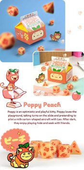 Fruit Meadows Milk Cartons Poppy Peach Kawaii Cat Dice Set