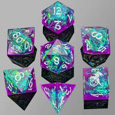 Purple Green Sharp Edge Resin 7 Dice Set