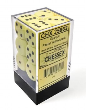 Dice Set Pastel Yellow/ Black Opaque D6 12-Dice Set