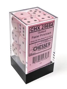 Dice Set Pastel Pink/ Black Opaque D6 12-Dice Set