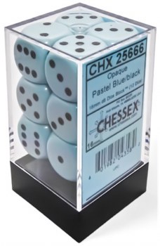 Dice Set Pastel Blue/ Black Opaque D6 12-Dice Set