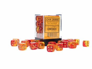 Dice Set Translucent Red-Yellow/ Gold Gemini 36-Mini-Dice Set