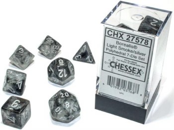 Dice Set Light Smoke/Silver Borealis Polyhedral 7-Die Set